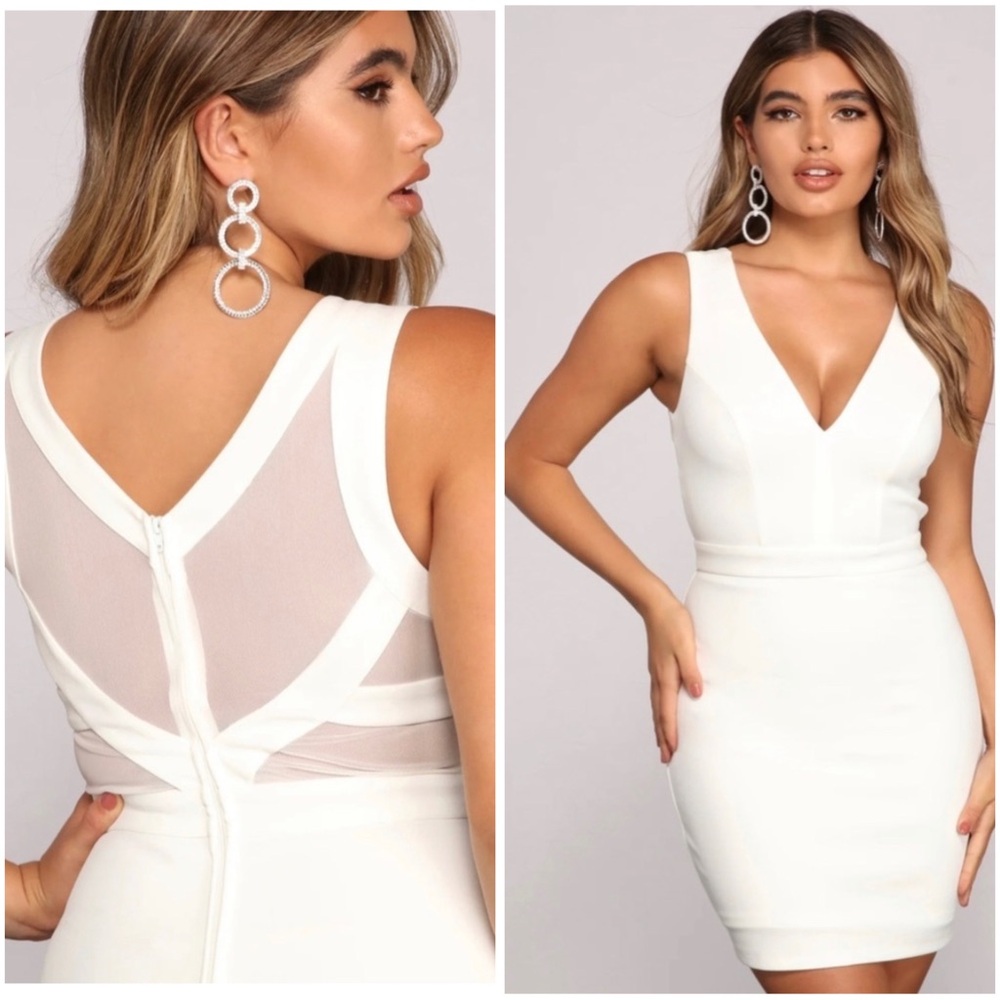 NWT Xtraordinary White Bodycon Mini Dress, Sheer Mesh Back, XL Juniors, 8 womens